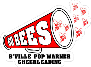 "B'Ville Pop Warner Cheerleading" Red Megaphone Decal